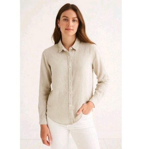 J.CREW Tops - J.Crew Slim Fit Perfect Shirt Baird McNutt Irish Linen Oatmeal Tan Size 12